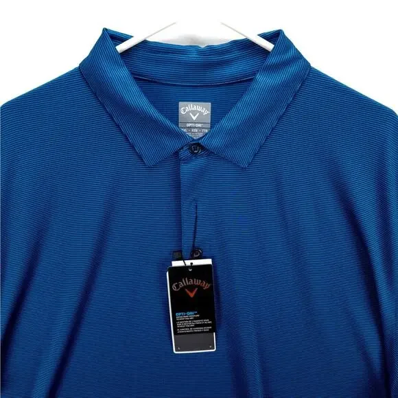 Callaway Golf Polo Opti-Dri Mens XXL Shirt Blue Black Striped 3-Button New Tags - Picture 2 of 12